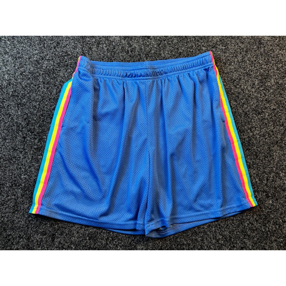 Chubbies Mens 5.5" Mesh Gym Shorts Blue Neon Rainbow Stripe Large Pocket